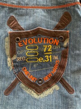 Revolution Men’s Baggy Skater Jean Shorts with Orange Stitching